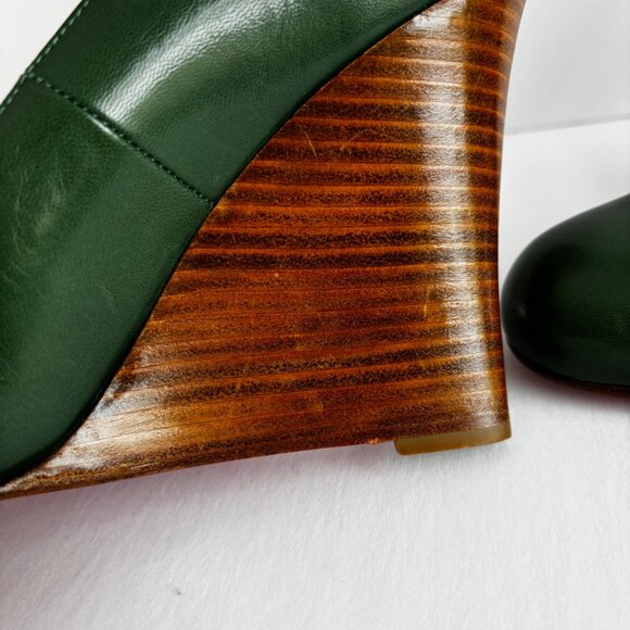 Christian Louboutin Miss Boxe Green Leather & Wood Wedges Shoes 39.5 - Picture 6 of 11